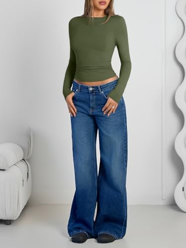 Trendy Queen Womens Long Sleeve Shirts Crop Tops Fall Fashion 2025 Going Out Basic Winter Clothes