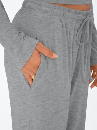 Trendy Queen Women's 2 Piece Matching Lounge Set Long Sleeve Slightly Crop Top Wide Leg Pants Casual Sweatsuit