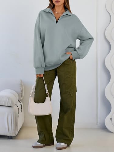 Trendy Queen Womens Oversized Sweatshirts Fall Sweaters Fashion Hoodies Half Zip Pullover Long Sleeve Shirts Clothes