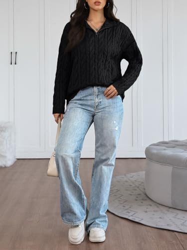 Trendy Queen Women's Oversized Cable Knit Quarter Zip Up Pullover Sweaters 2025