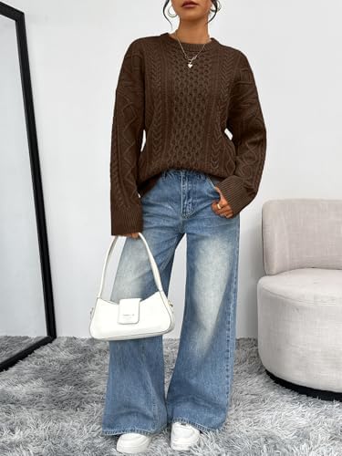 Trendy Queen Oversized Cable Knit Sweaters for Women Trendy 2025 Fall Fashion Outfits Pullover Crewneck Sweaters Tops