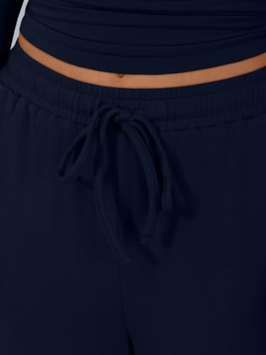 Trendy Queen Women's 2 Piece Matching Lounge Sets Long Sleeve Henley Neck Slightly Crop Top Wide Leg Pants Casual Sweat Suit