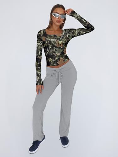Trendy Queen Womens Long Sleeve Shirts Crop Tops Fall Fashion 2025 Square Neck Going Out Basics Tees Y2k Clothes