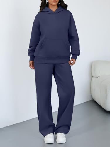 Trendy Queen 2 Piece Lounge Sweat Sets Plus Size Fall Fashion Matching Sweatsuits Wide Leg Pants Travel Outfit Winter Clothes