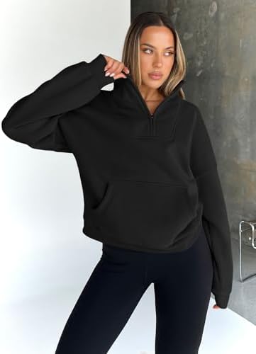 Trendy Queen Womens Sweatshirts Quarter Half Zip Pullover Oversized Hoodies Fall Fashion 2025 Winter Fleece Jackets Sweaters