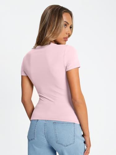 Trendy Queen Womens Basic T Shirts Summer Tops 2025 Crop Short Sleeve Slim Fit Tee Cute Gym Workout Clothes