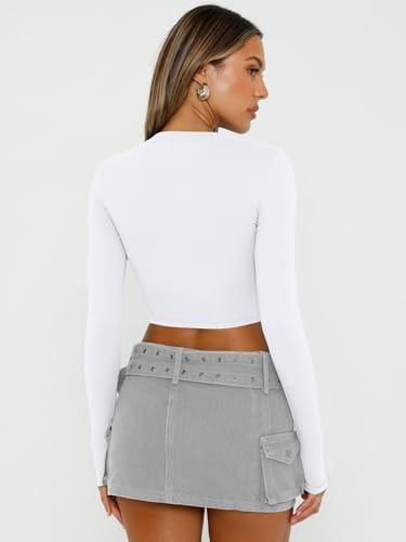 Trendy Queen Womens Long Sleeve Crop Tops Basic Slim Fitted Shirts Fashion 2025 Going Out Y2k Tops Teen Girl Clothes