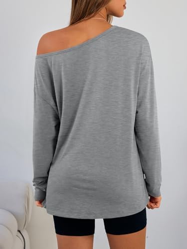 Trendy Queen Womens Off The Shoulder Tops Oversized Tshirts Long Sleeve 2025 Casual Basic Tees