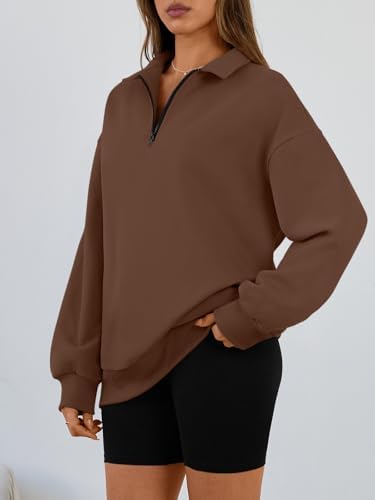 Trendy Queen Womens Oversized Sweatshirts Fall Sweaters Fashion Hoodies Half Zip Pullover Long Sleeve Shirts Clothes