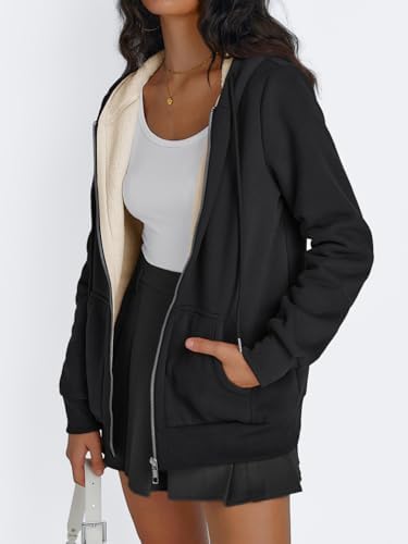 Trendy Queen Zip Up Hoodies for Women Fleece Lined Jackets Winter Coats Long Sleeve Sweatshirts Pullover Fall Clothes