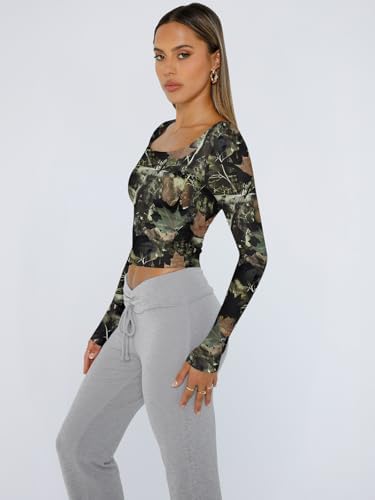 Trendy Queen Womens Long Sleeve Shirts Crop Tops Fall Fashion 2025 Square Neck Going Out Basics Tees Y2k Clothes