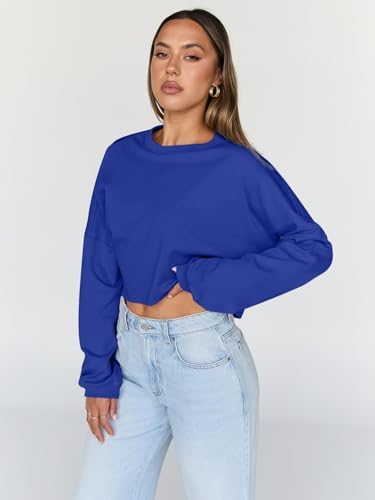 Trendy Queen Cropped Sweatshirts for Women Oversized Crewneck Sweaters Long Sleeve Tops Fall Winter Clothes 2025