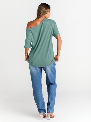 Trendy Queen Womens Off The Shoulder Tops Oversized T-Shirts Short Sleeve Tees Summer 2025 Casual Spring Fashion Clothes