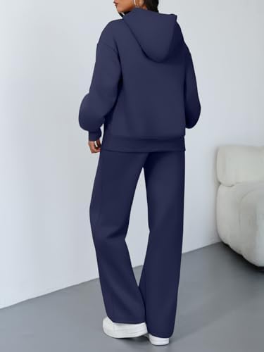 Trendy Queen 2 Piece Lounge Sweat Sets Plus Size Fall Fashion Matching Sweatsuits Wide Leg Pants Travel Outfit Winter Clothes