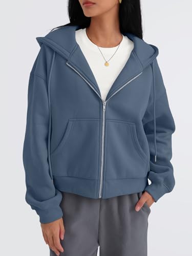 Trendy Queen Zip Up Hoodies For Women Cropped Sweatshirts Fall Fashion Outfits 2025 Y2k Fleece Teen Girls Clothes