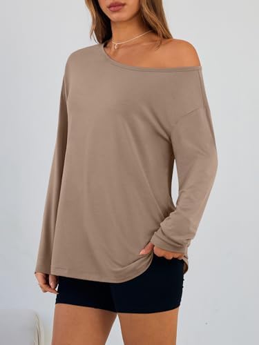 Trendy Queen Womens Off The Shoulder Tops Oversized Tshirts Long Sleeve 2025 Casual Basic Tees