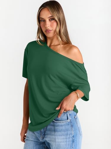Trendy Queen Womens Off The Shoulder Tops Oversized T-Shirts Short Sleeve Tees Summer 2025 Casual Spring Fashion Clothes