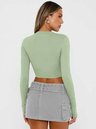 Trendy Queen Womens Long Sleeve Crop Tops Basic Slim Fitted Shirts Fashion 2025 Going Out Y2k Tops Teen Girl Clothes