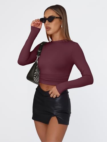 Trendy Queen Womens Long Sleeve T Shirts Fall Fashion 2025 Basic Crop Tops Going Out Outfits Y2k Clothes
