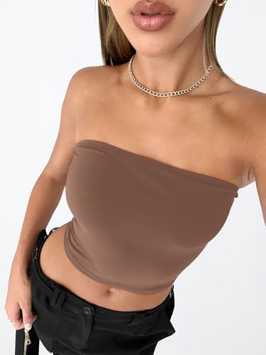 Trendy Queen Womens Tube Tops Strapless Crop Tops Basic Backless Sleeveless Bandeau Going Out Cute 2025 Summer Outfits