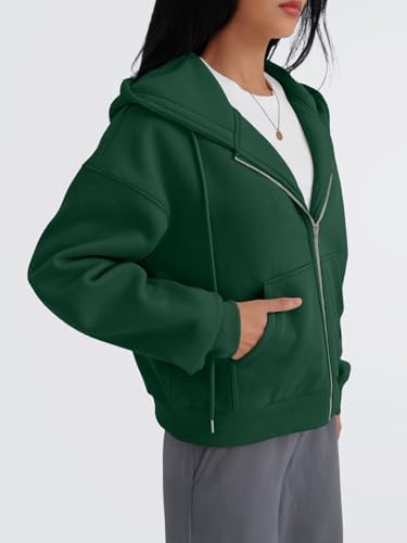 Trendy Queen Zip Up Hoodies For Women Cropped Sweatshirts Fall Fashion Outfits 2025 Y2k Fleece Teen Girls Clothes