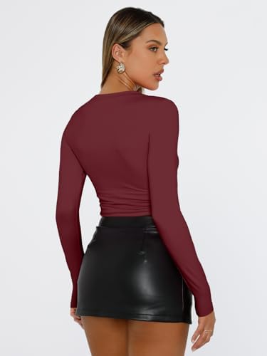 Trendy Queen Womens Long Sleeve T Shirts Fall Fashion 2025 Basic Crop Tops Going Out Outfits Y2k Clothes