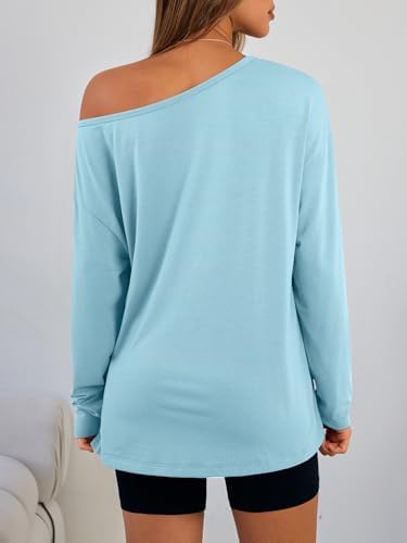 Trendy Queen Womens Off The Shoulder Tops Oversized Tshirts Long Sleeve 2025 Casual Basic Tees