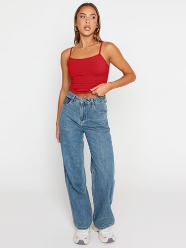 Trendy Queen Womens Adjustable Camisole Sleeveless Square Neck Spaghetti Strap Tank Tops Basic Shirt