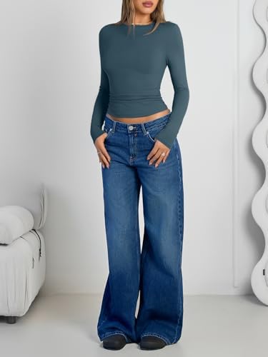 Trendy Queen Womens Long Sleeve Shirts Crop Tops Fall Fashion 2025 Going Out Basic Winter Clothes