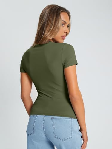 Trendy Queen Womens Basic T Shirts Summer Tops 2025 Crop Short Sleeve Slim Fit Tee Cute Gym Workout Clothes