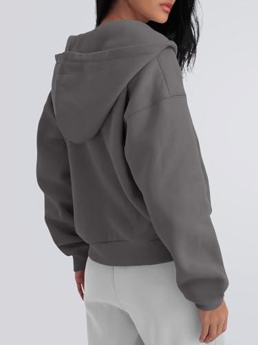 Trendy Queen Zip Up Hoodies For Women Cropped Sweatshirts Fall Fashion Outfits 2025 Y2k Fleece Teen Girls Clothes