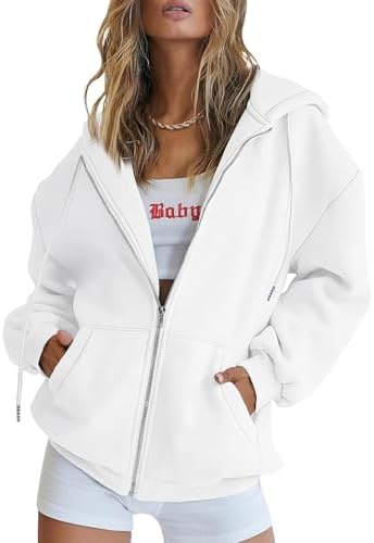 Trendy Queen Womens Zip Up Hoodies Oversized Sweatshirts Fall School Fashion Outfits Casual Jackets 2025 Winter Clothes