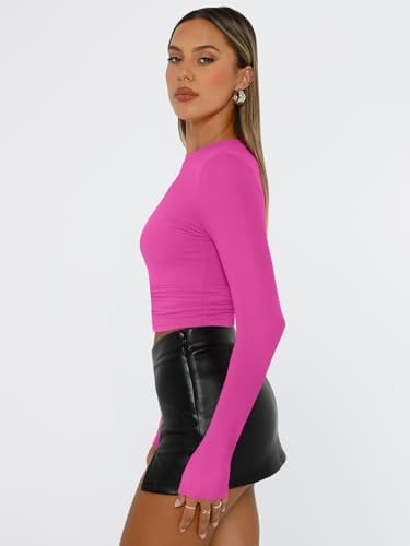 Trendy Queen Womens Long Sleeve T Shirts Fall Fashion 2025 Basic Crop Tops Going Out Outfits Y2k Clothes