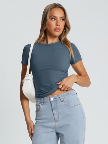 Trendy Queen Womens Basic T Shirts Summer Tops 2025 Crop Short Sleeve Slim Fit Tee Cute Gym Workout Clothes