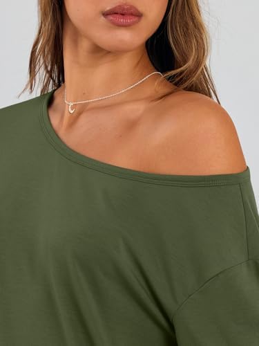 Trendy Queen Womens Off The Shoulder Tops Oversized Tshirts Long Sleeve 2025 Casual Basic Tees