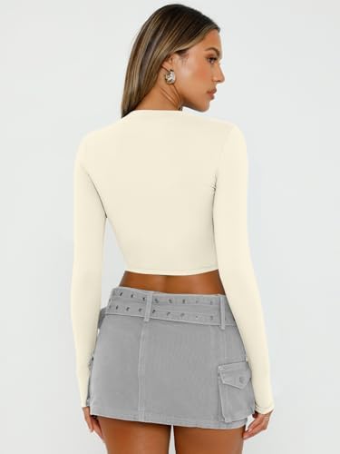 Trendy Queen Womens Long Sleeve Crop Tops Basic Slim Fitted Shirts Fashion 2025 Going Out Y2k Tops Teen Girl Clothes