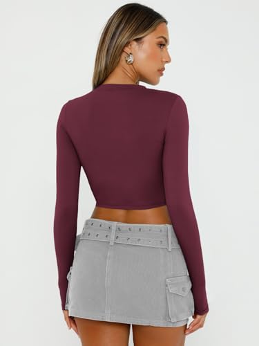 Trendy Queen Womens Long Sleeve Crop Tops Basic Slim Fitted Shirts Fashion 2025 Going Out Y2k Tops Teen Girl Clothes