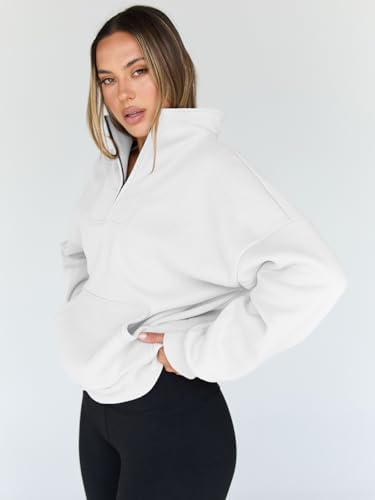 Trendy Queen Womens Sweatshirts Quarter Half Zip Pullover Oversized Hoodies Fall Fashion 2025 Winter Fleece Jackets Sweaters