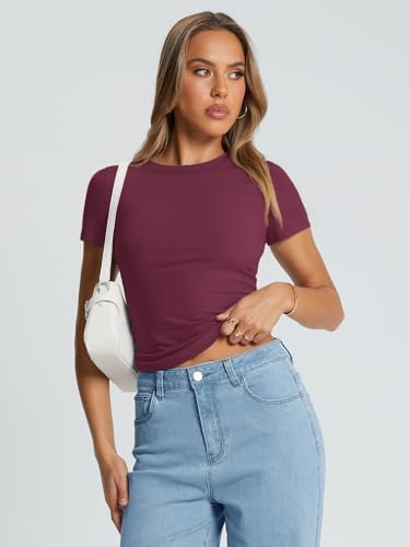 Trendy Queen Womens Basic T Shirts Summer Tops 2025 Crop Short Sleeve Slim Fit Tee Cute Gym Workout Clothes