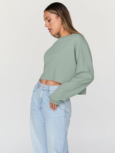 Trendy Queen Cropped Sweatshirts for Women Oversized Crewneck Sweaters Long Sleeve Tops Fall Winter Clothes 2025