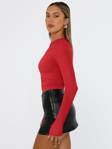 Trendy Queen Womens Long Sleeve T Shirts Fall Fashion 2025 Basic Crop Tops Going Out Outfits Y2k Clothes