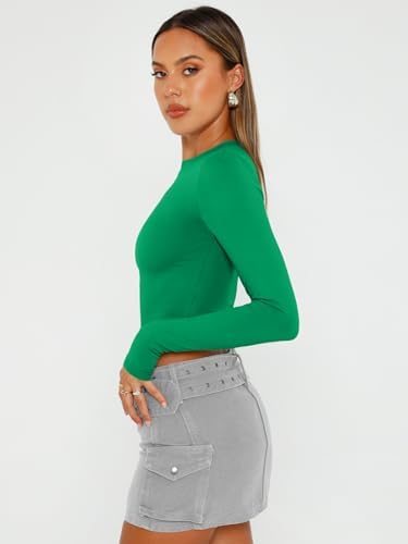 Trendy Queen Womens Long Sleeve Crop Tops Basic Slim Fitted Shirts Fashion 2025 Going Out Y2k Tops Teen Girl Clothes