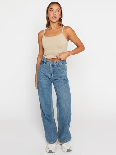 Trendy Queen Womens Adjustable Camisole Sleeveless Square Neck Spaghetti Strap Tank Tops Basic Shirt