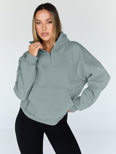 Trendy Queen Womens Sweatshirts Quarter Half Zip Pullover Oversized Hoodies Fall Fashion 2025 Winter Fleece Jackets Sweaters