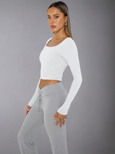 Trendy Queen Womens Long Sleeve Shirts Crop Tops Fall Fashion 2025 Square Neck Going Out Basics Tees Y2k Clothes