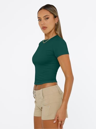 Trendy Queen Womens Short Sleeve T Shirts Summer Crop Tops Basic Slim Fit Gym Workout Y2k Clothes