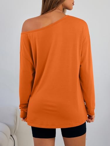 Trendy Queen Womens Off The Shoulder Tops Oversized Tshirts Long Sleeve 2025 Casual Basic Tees