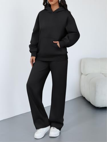 Trendy Queen 2 Piece Lounge Sweat Sets Plus Size Fall Fashion Matching Sweatsuits Wide Leg Pants Travel Outfit Winter Clothes