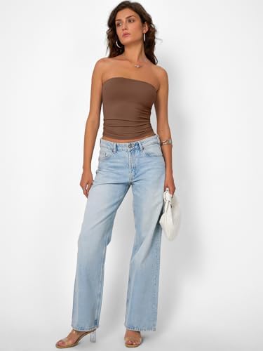 Trendy Queen Womens Strapless Tube Tops Basic Backless Sleeveless Bandeau Going Out Crop Tops Cute 2025 Summer Clothes