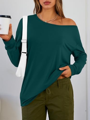 Trendy Queen Womens Off The Shoulder Tops Oversized Tshirts Long Sleeve 2025 Casual Basic Tees